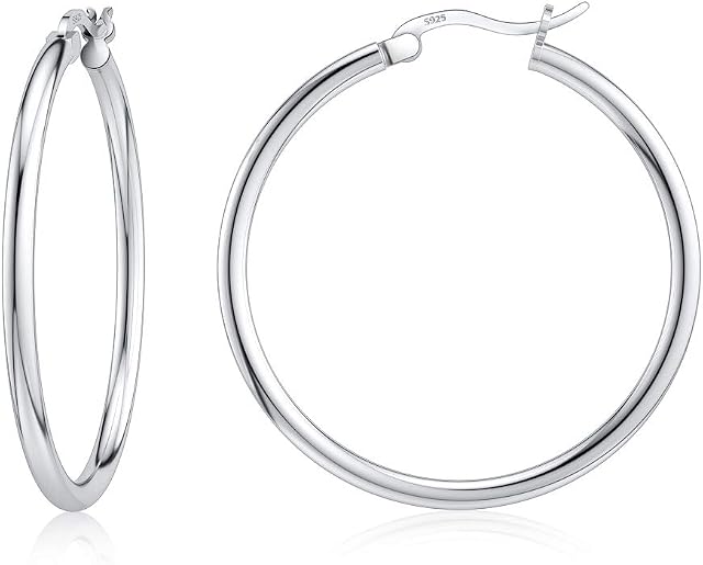 DALARAN Sterling Silver Hoop Earrings for Women Girls Sensitive Ears Hypoallergenic Hoop Earrings 14/16/18/20/25/30/35/40mm