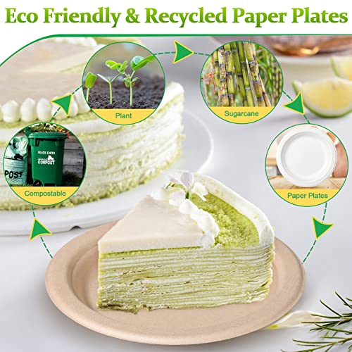 Greconv 300 Pack Paper Plates Bulk, Small Paper Plates 6 Inch, Dessert Paper Plates Disposable, Compostable Paper Plates Made From Sugarcane Fibers, Recycled Paper Plates, Brown #TOP3
