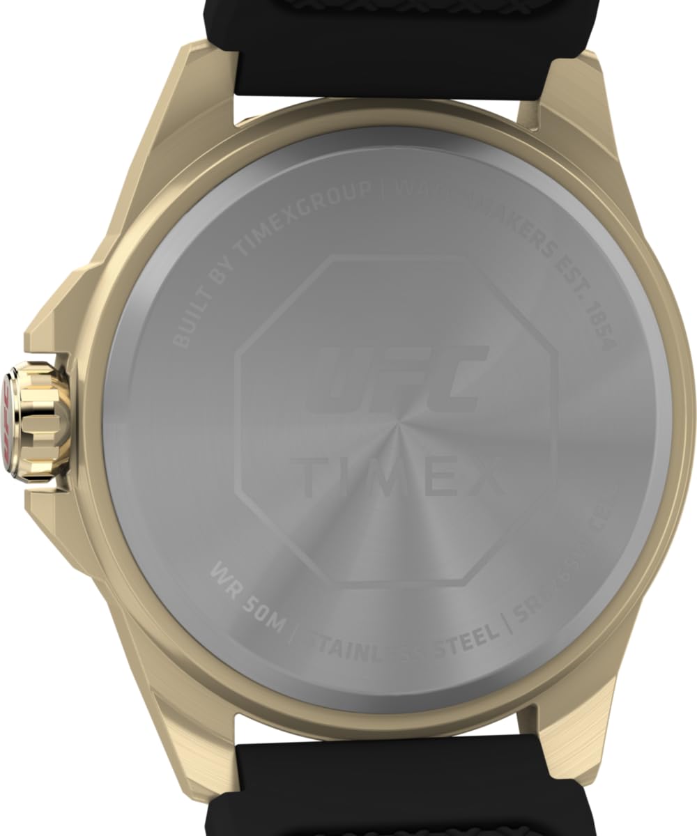 Timex Reloj Hombre UFC Prospect Men's Silicone Caja de Acero Dorado Movimiento de Cuarzo Esfera Negro Correa Silicona Negro con Cierre Hebilla Normal 5 ATM