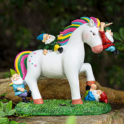 Sowsun Unicorn Gnomes Garden Statues Outdoor Décor Funny, Unicorn Attack Garden Gnomes Décor, Unicorn Statue Figurine Gifts For Outdoor Garden Patio, Yard, Lawn, Home Decorations #TOP3
