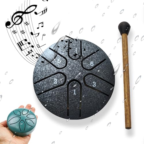 Steel Tongue Rain Drum - 3 Inch 6 Notes for Garden, Waterproof for Outside, Mini Hand Yard Rhythm for Outdoor Garden Symphony (Black)