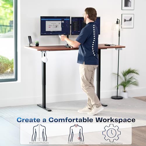 Image of VIVO Electric 71 x 30 in Standing Desk, Memory Height Adjustment, 1B Series, Holds 220 lbs, Dark Walnut Top Black Frame, DESK-KIT-1B7D