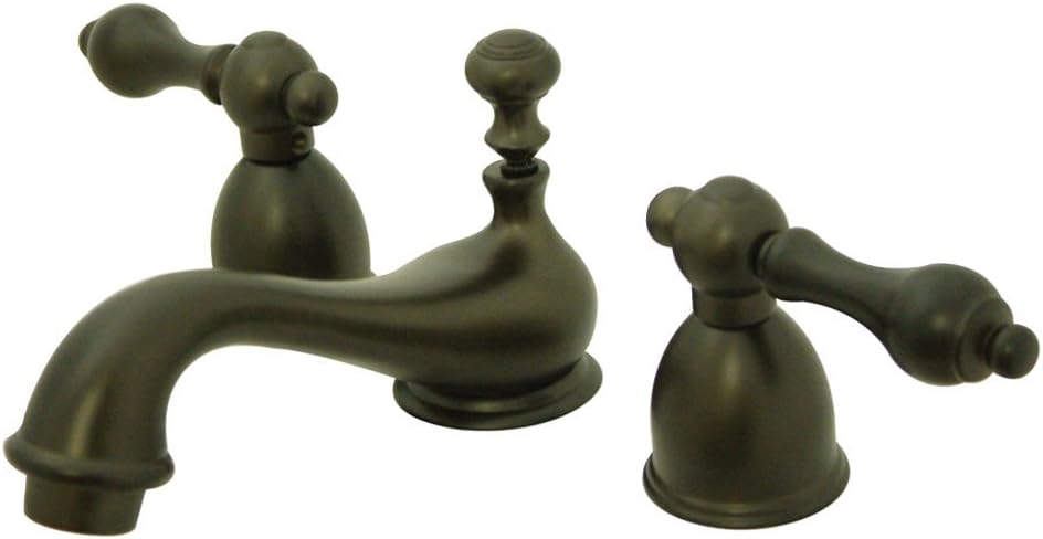 Kingston Brass KS3952AL Restoration Mini Widespread Lavatory Faucet with Metal lever handle, Polished Brass, 4-Inch Adjustable Center