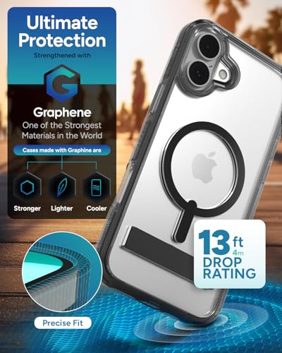 Image of ZAGG Santa Cruz Snap with Kickstand Case for iPhone 16 Plus - MagSafe Compatible, 13ft Military-Grade Drop Protection, Reinforced with Graphene, Slim Clear Case with Vibrant Color Accents, Black