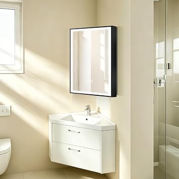 LED Corner Medicine Cabinet,3 Colors,Dimmer,Defogger,Aluminum Framed,Powder Coating Cabinet,13.719.6inch