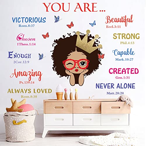Black Girl Magic Inspirational Wall Decals Quote I'm Kind Princess Wall Sticker Positive Saying African American You are Beautiful Nursery Decor, Inspirational Home Afro Kid Room Decoration.