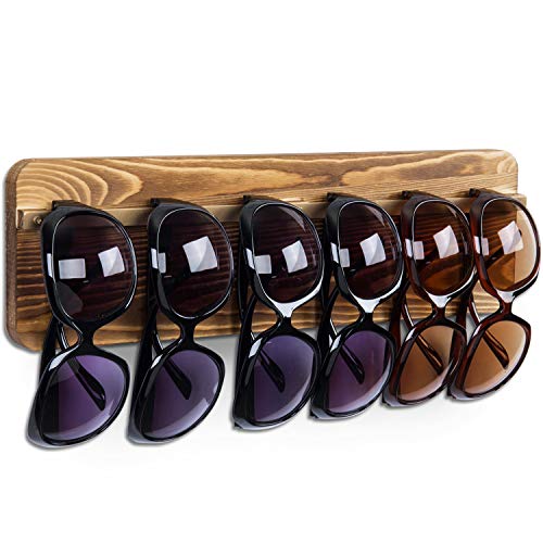 Mygift Burnt Wood Sunglasses Holder Organizer Wall Mounted Eyeglasses Display Rack With Brass Metal Hanging Rod #TOP3
