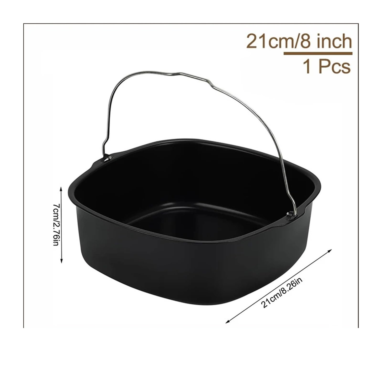 Cesta for freidora de aire cuadrada de acero antiadherente | Plato de barril, cesta for asar, molde for hornear, accesorio de cocina(21cm-8inch)