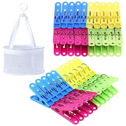 40Pcs Non-Slip Laundry Clips with Strong Grip & Windproof Plastic Design, Storage Bag, and Basket for Home & Garden