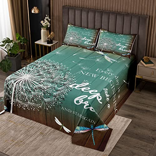 Erosebridal Dragonfly Gifts for Women,Dandelion Quilted Dragonflies Bedspread for Lady Girls Flowers Coverlet Set Botanical Weed Quilt Set Rustic Aesthetic Animal Room Decor Twin