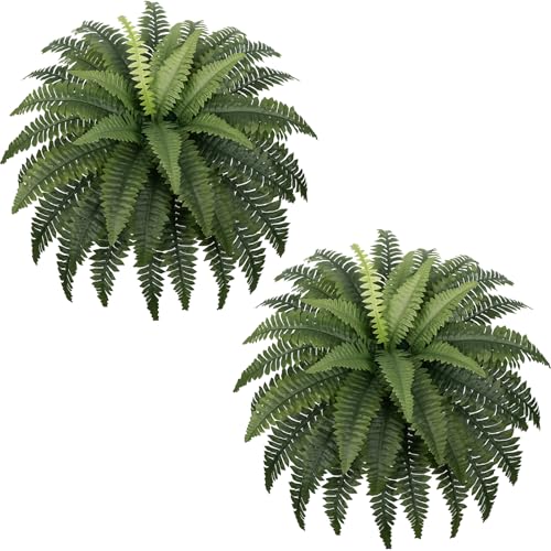 Fake Ferns - Set of 2 Faux Boston Ferns Large Artificial Plants, 40 Leaves per Bouquet, 35 Inches medium Artificial Ferns for Outdoors/Indoor Home, Office, Garden Decoration