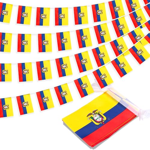Image of Ecuador String Flag Pennant Banner, Small Mini Ecuadorian Flags Bunting Banner, National Country Decoration for School, Party, Sports Events, Patriotic Festival, 33 Feet 30 Flags