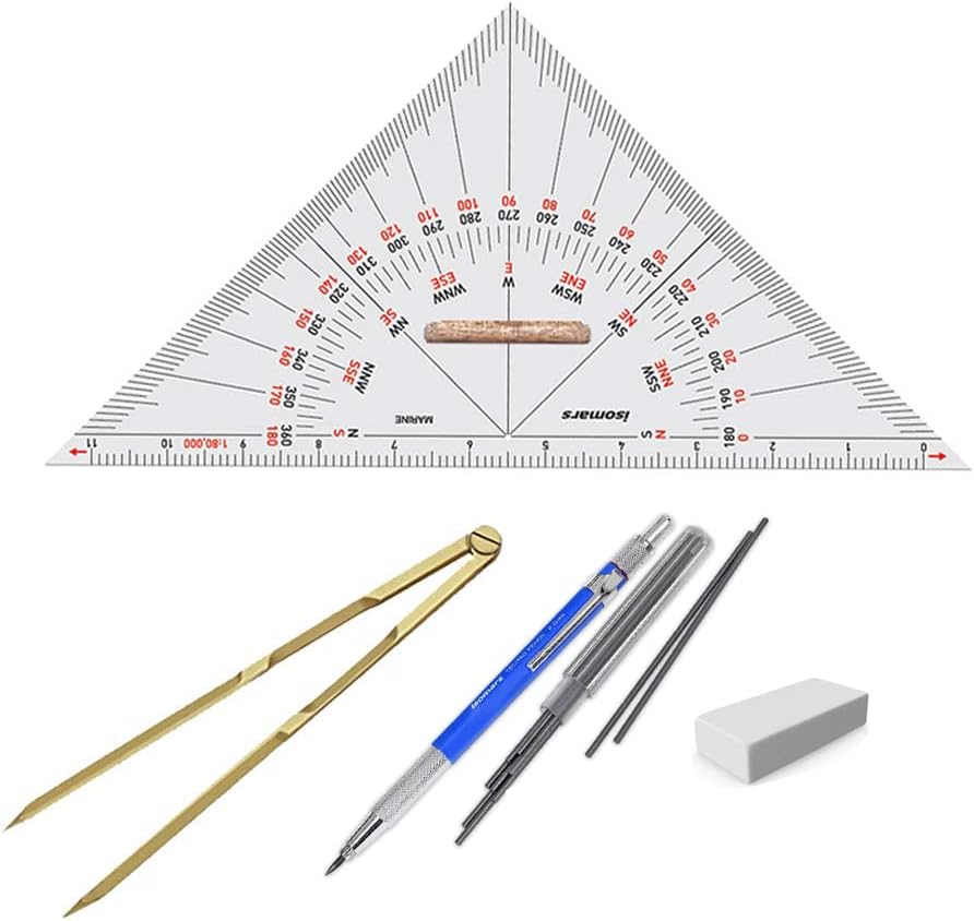 Isomars Universal Nautical Protractor with Marine/Nautical Divider, Two Pencils and Eraser