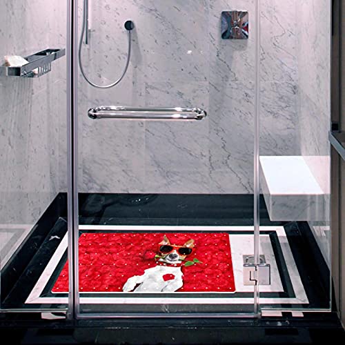 Alfombrilla de baño para perro con ventosas y diseño de rosa roja 7