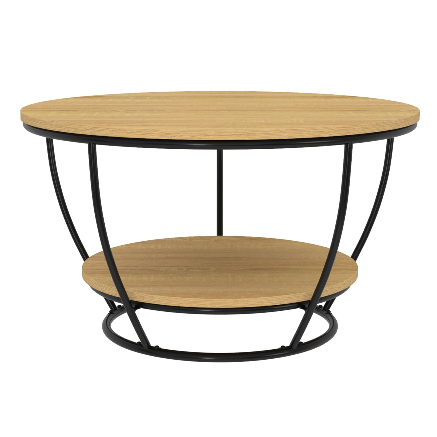 IDMarket – Mesa baja con cable, doble bandeja redonda Detroit 70 cm, diseño industrial