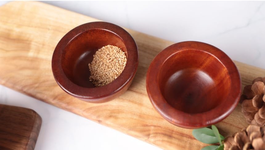 Lacquered Mini Wooden Mortar & Pestle Grinding Bowl Set Garlic Crush Pot Kitchen Tool (Brown, Small)