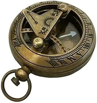 Vintage Brass Sundial Compass Keychain - Working Pocket Compass for Hiking Camping Travel - Nautical Maritime Gift for Men Women - Antique Style Navigation Tool