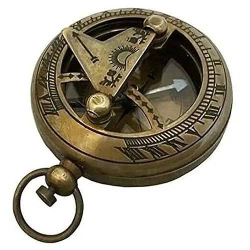 Vintage Brass Sundial Compass Keychain - Working Pocket Compass for Hiking Camping Travel - Nautical Maritime Gift for Men Women - Antique Style Navigation Tool