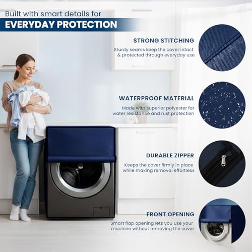 Image of Waterproof & Dustproof Front Load Washing Machine Cover Compatible for LG 12kg (FHD1208STB) | UV-Protective Washing Machine Cover | Anti-Slip Polyester | Easy to Clean & Zipper (Blue)