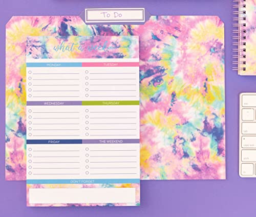 Steel Mill & Co Thick Sturdy File Folders Decorative, Set Of 6 File Folders With Tabs And Sticker Labels, Cute Colored File Folders Letter Size, Tie Dye #TOP3