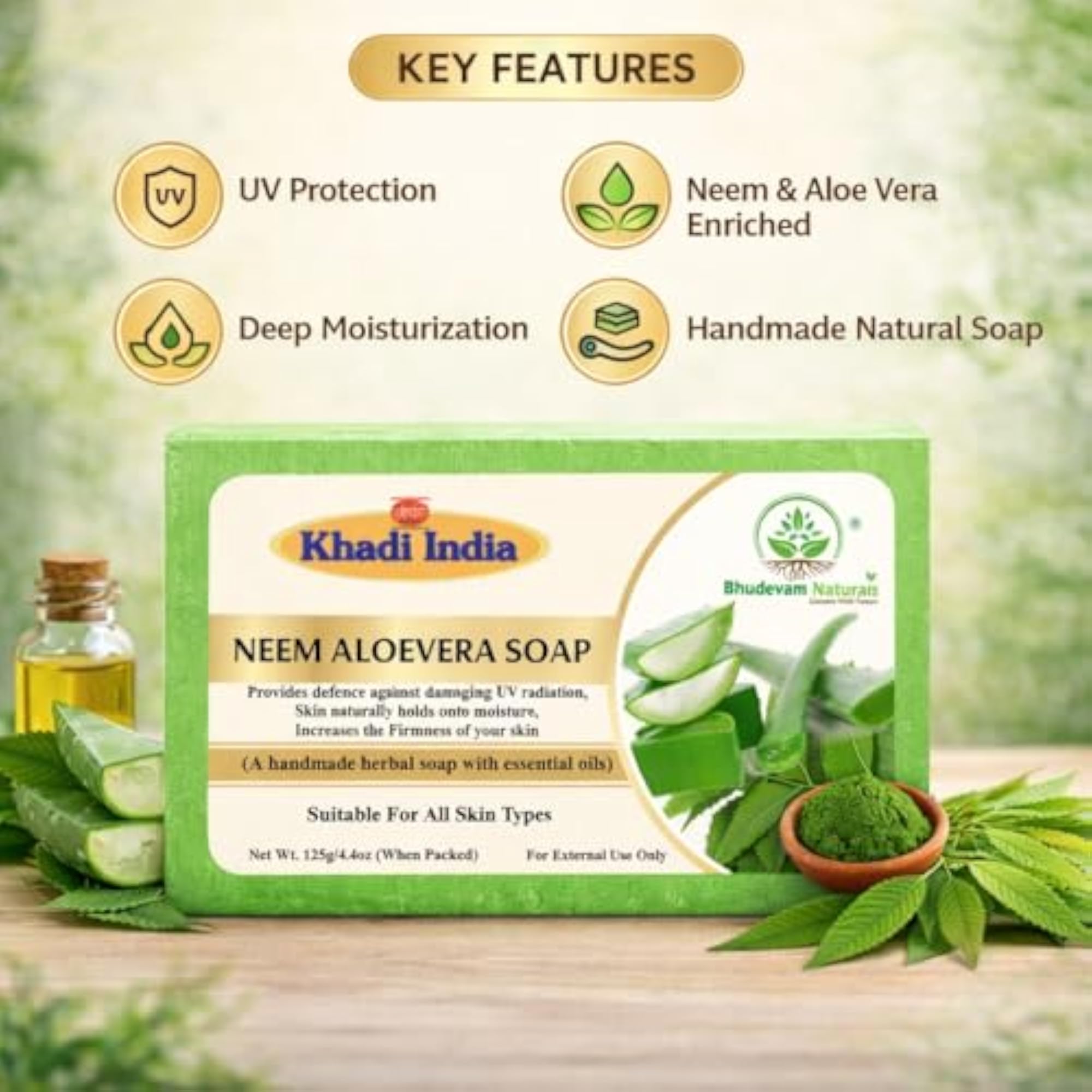 Khadi Neem Aloevera Herbal Bathing Soap, Fights Acne & Irritations