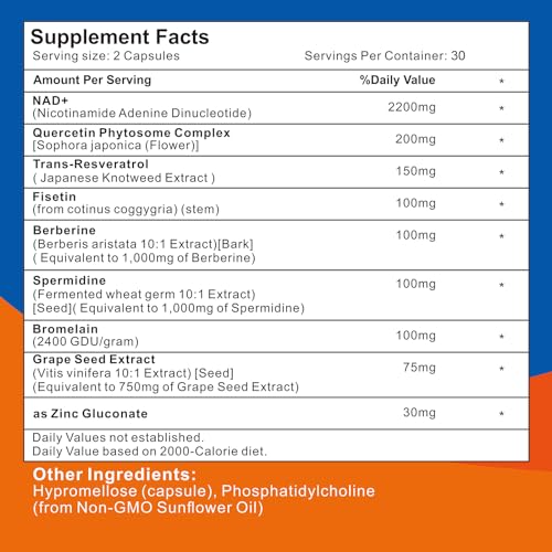 2200mg Liposomal NAD+ Supplement,NAD Supplement for Cellular Energy, Aging Defese,60 Capsules - Thumbnail 2