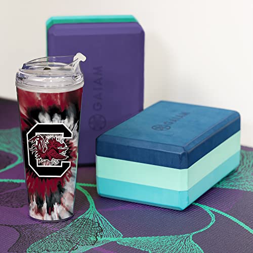 Image of Rico Industries NCAA Glitter 24oz Acrylic Glitter Tumbler with Hinged Lid, Officially Licensed Double Wall Tumbler with Straw