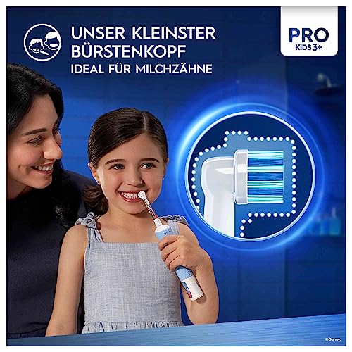 Oral-B Pro Kids Frozen Elektrische Zahnbürste, Electric Toothbrush für Kinder ab 3 Jahren, inklusive Sensitiv+ Modus für Zahnpflege, extra weiche Borsten, 1 Aufsteckbürste, 4 Sticker, blau, lila – Bild 4