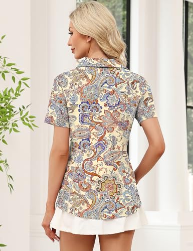 Image of LOMON Women's Short Sleeve Athletic Polo Shirt High Performance Stretch Quarter Zip Top for Golf Tennis