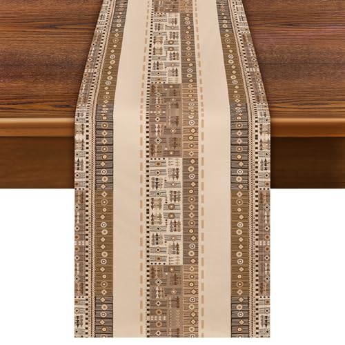 jklitio Camino de mesa - Camino de mesa beige con patrón geométrico, mantel lavable para invierno, vacaciones, cocina, madera, decoración de línea de mesa, decoración interior y exterior, hogar,
