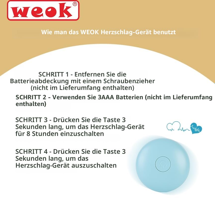 WEOK Herzschlag-Welpenspielzeug – Komfort-Kuschelkissen, zur Linderung von Angstzuständen, beruhigende Hilfe, Herzschlag-Spielzeug für Hunde, Welpenherzschlag-Spielzeug, Schlafhilfe