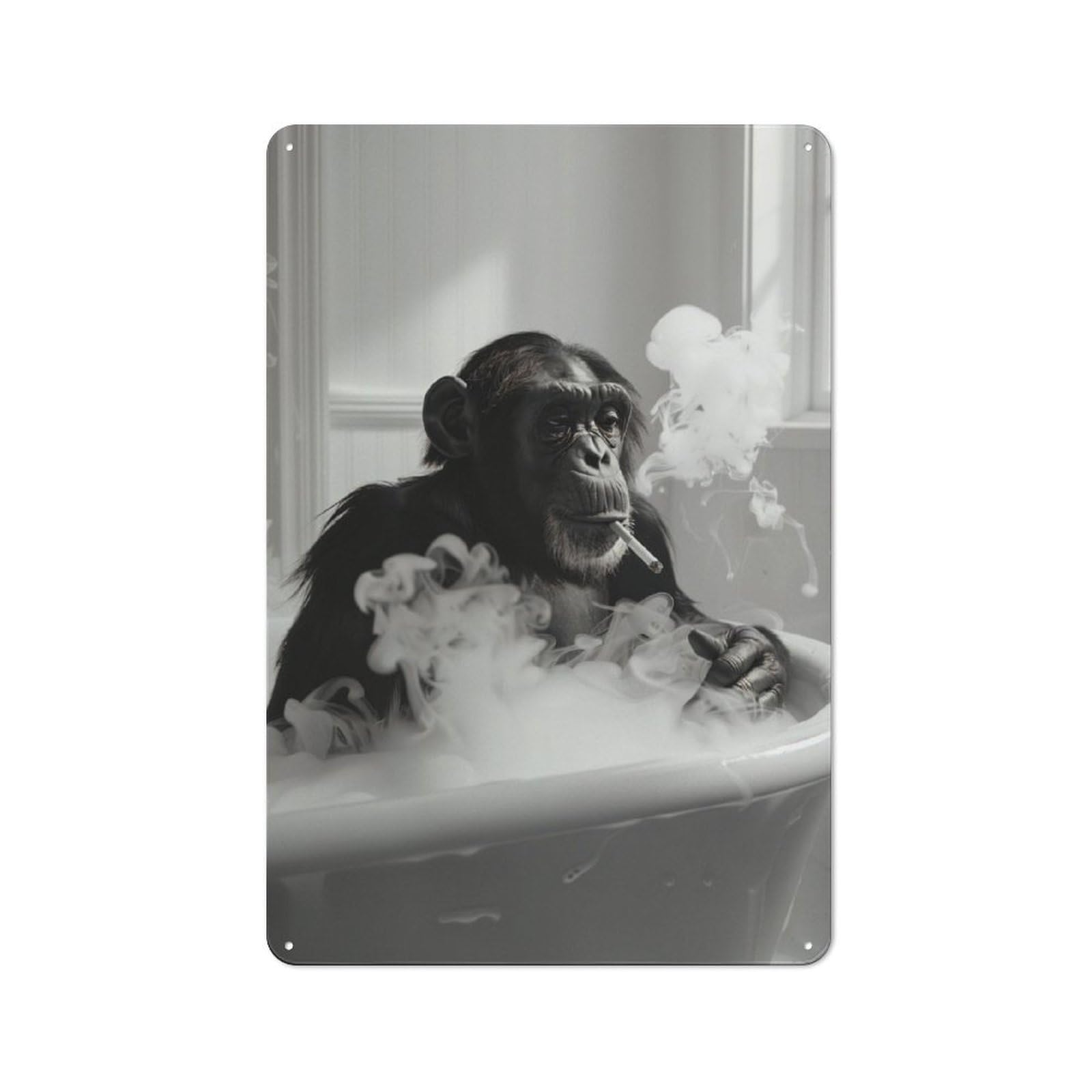 Junmoney Chimpanzee Smoking In Bathtub Tin Sign 30X20cm With For Living Room Wall, Retro Decor, Gift Idea At Christmas For Living Room Decor Lovers