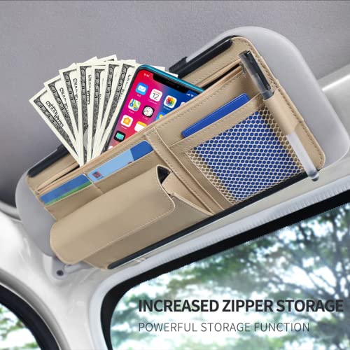 Qric-Car-Sun-Visor-Organizer-Leather-Storage-Pocket-Sun-Visor-Pouch-for-Cards-License-Registration-Pen-Glasses-Document-Fits-Most-Car-SUV-Truck-Auto-Interior-Accessories-for-Men-Women-Black