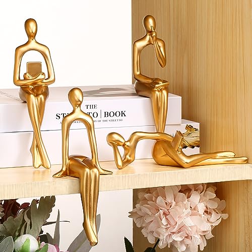 Set de 4 estatuas decorativas doradas para estantería miniatura 1