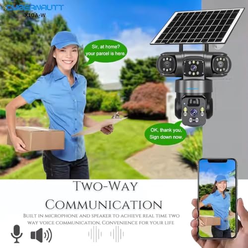Image of XUGA-Cybernautt Series X10A-W 12MP PTZ Dual Solar WiFi Outdoor CCTV Camera | Color Night Vision | Motion Detection | Water Proof | for Farm | Triple Lens WiFi Camera