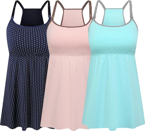 Image of SUIEK 3 Pack Maternity Nursing Tank Tops with Bralette Cotton Breastfeeding Camisole