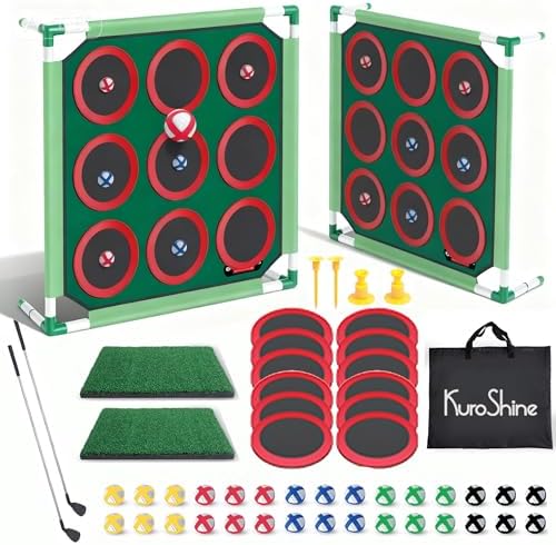 2-in-1 Backyard Golf Chipping Game Set with 40 Balls, 2 Golf Targets, 2 Hitting Mats & Clubs | Indoor & Outdoor Golf Yard Games for Adults, Teen &Family