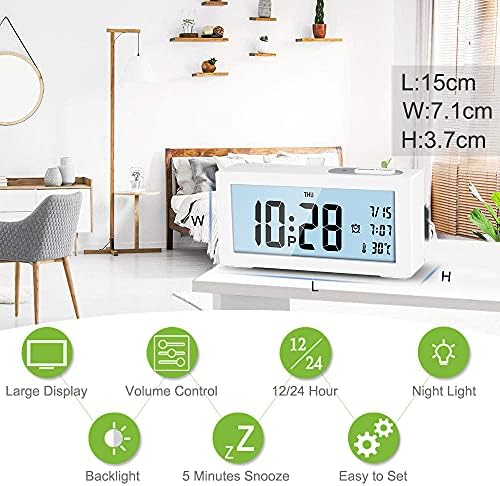 Jcobay Alarm Clocks Bedside Non Ticking Battery Operated Digital Clock Large Display Temperature Backlight Simple Alarm Clock with Snooze Light Desk Electric Clocks for Bedrooms Office Heavy Sleepers
