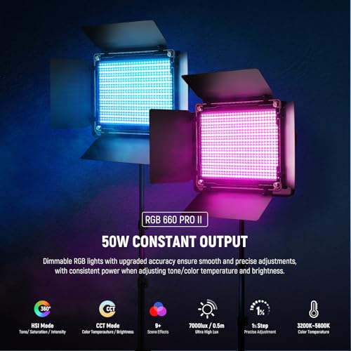 Image of NEEWER Upgraded RGB LED Studio Video Light with Tripod Stand, App Control 50W 7000Lx CRI97+ 3200-5600K Dimmable Panel Key Lighting Kit for Game Streaming YouTube Recording Photography, RGB660 PRO II