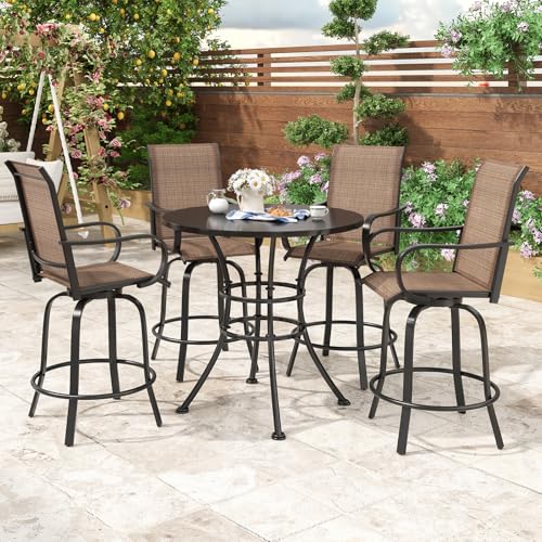 Soohow Swivel Textilene Outdoor Bar Stool Set, All Weather Ergonomic Chairs