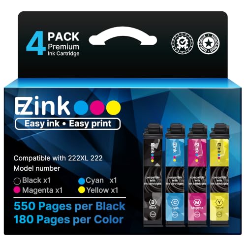 Cartouches d'encre 222 E-Z Ink 4 recharges pour les devoirs des enfants et le télétravail