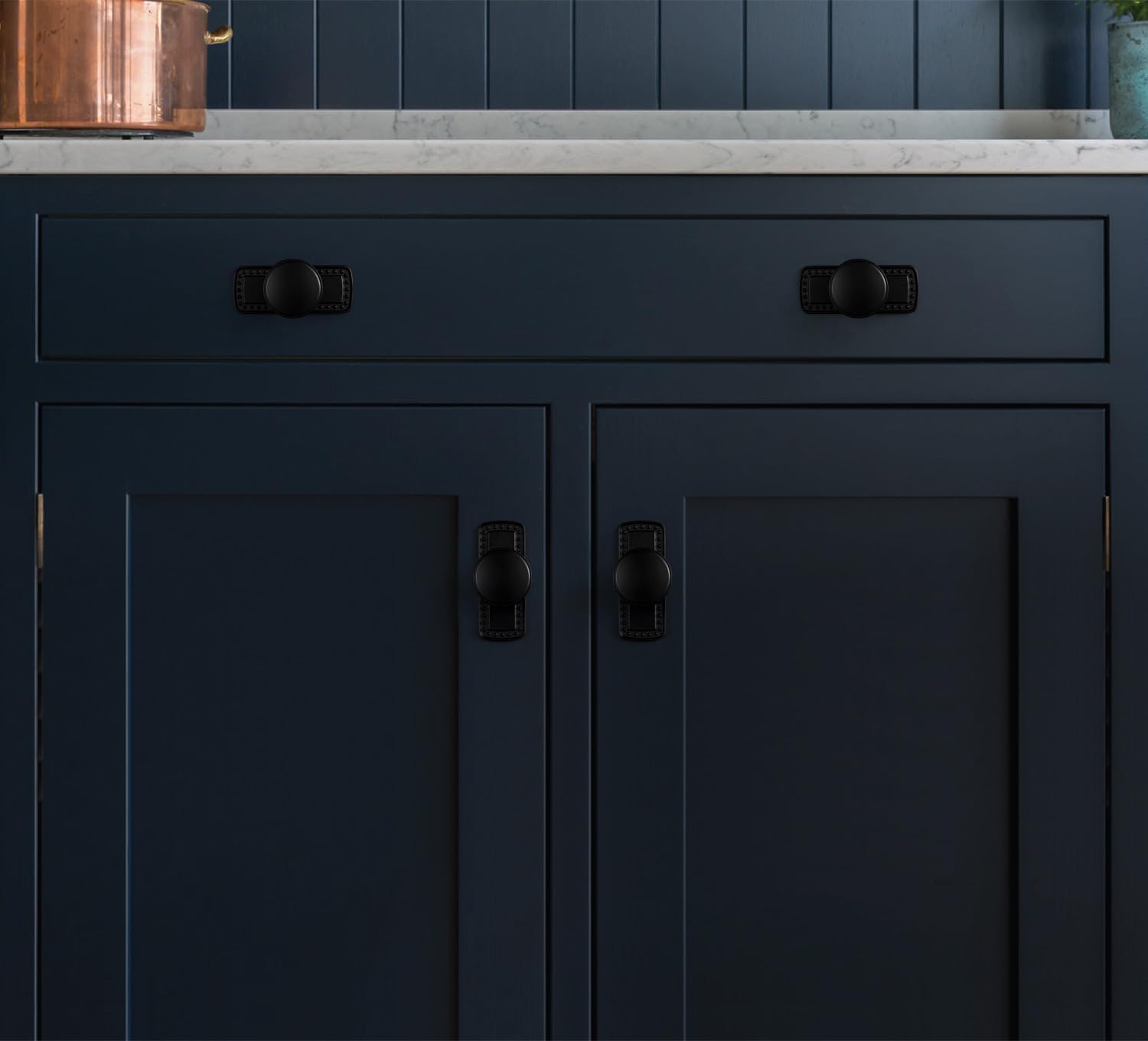 Goo-Ki 6 Pack Cabinet Knobs Matte Black Drawer Knobs with Back Plate Zinc Alloy Kitchen Hardware - Modern Black Single Hole/Screw Cabinet Pulls Dresser Handles with Spacer