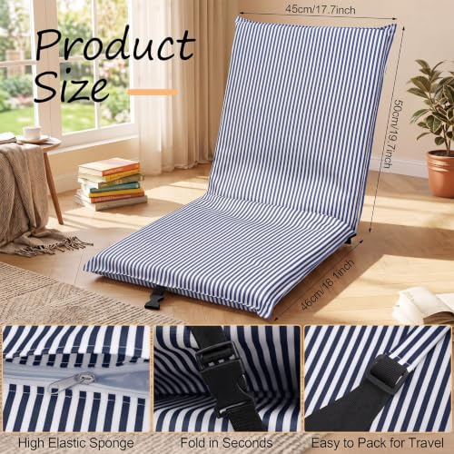 Image of Karenhi Folding Floor Chair with Back Support Adjustable Floor Chair Portable Ground Seating for Adults Padded Sleeper Bed Couch Recliner Gaming Meditation Living Room (Deep Blue)