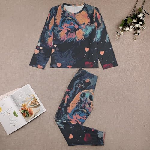 Rottweiler Dog with Hearts PawBoys Casual Comfort Pajamas, Long Sleeve Pajama Set120CM3