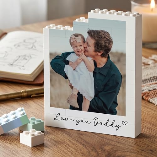 NAZENTI Custom Building Block Photo Gifts for Fathers Day Personalized Picture Puzzle with Photo Building Blocks Keepsake for Papa Daddy Gift for Papa Grandpa New Dad Gifts Birthday Gift for Men
