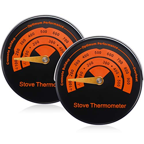 Magnetic Stove Thermometer Wood Burner Top Thermometer Stove Temperature Meter Stove Flue Pipe Thermometer Fireplace Accessories for Avoiding Stove Fan Damaged by Overheating (2 Pack)
