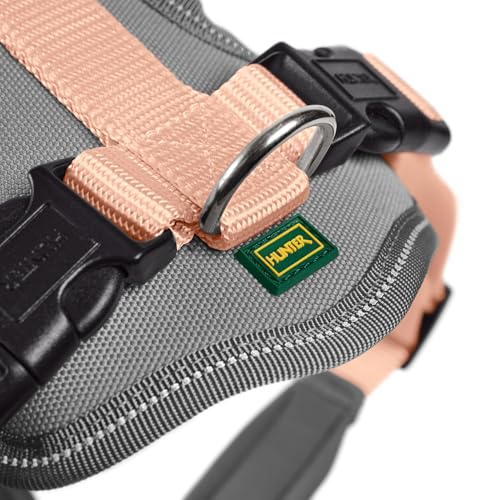Hunter Hundegeschirr NEOPREN, Farbe: pfirsich/grau, strapazierfähiges Nylon, mit weichem Neopren gepolstert, reflektierendes 3M Scotchlite Reflective Material, pflegeleicht, komfortabel, Größe: M/1