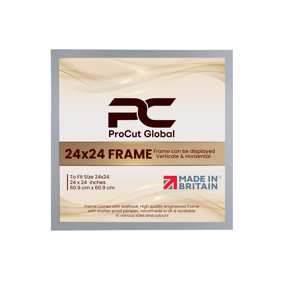 Procut Global 24X24 Light Grey Picture Frames - Modern Wooden Photo Frame with Shatterproof Perspex for Wall or Tabletop - Perfect for Posters, Certificates, Prints - Sizes & Colors Available