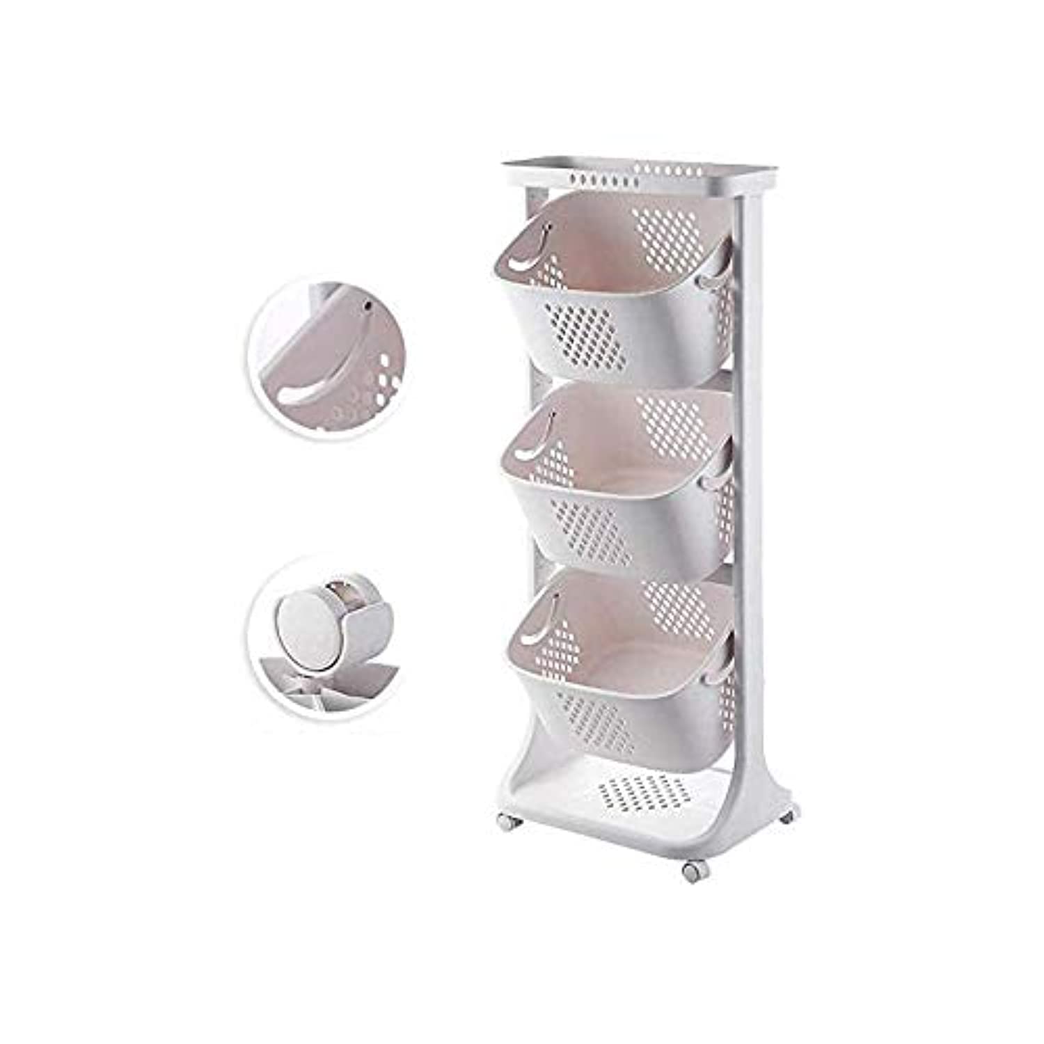 Littlesun Kitchen DIY Laundry Basket With Casters - 2/3 Layer Rolling Sorter Cart, Household Storage Rack With 6 Side Hooks (3-Layers)