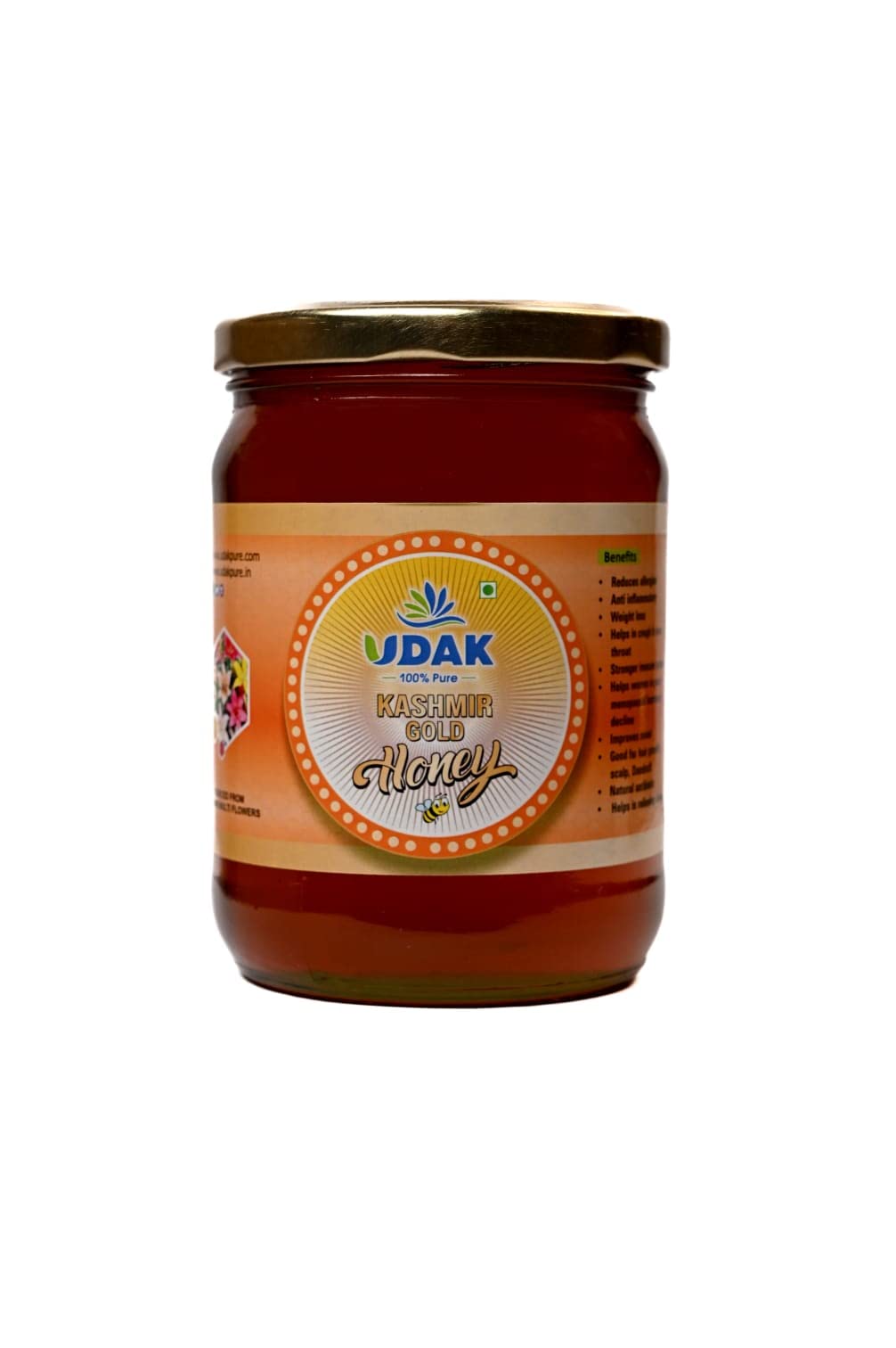 UDAK KASHMIR GOLD HONEY, Origin Unblended Premium Indian Honey from The Valleys of Kashmir Unprocessed Organic Kashmir Honey | NMR Tested with No Added Sugar (225g)